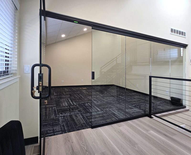Corner glass office on the mezzanine at ZipDesk Coworking